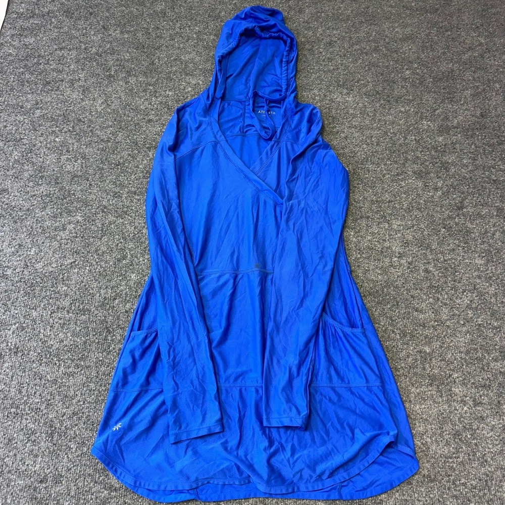 Athleta Dress Womens XS Blue Hooded Mesh Knit Long Sleeve Activewear Pockets